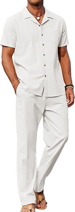 Men's White Linen Shirt and Pants Set