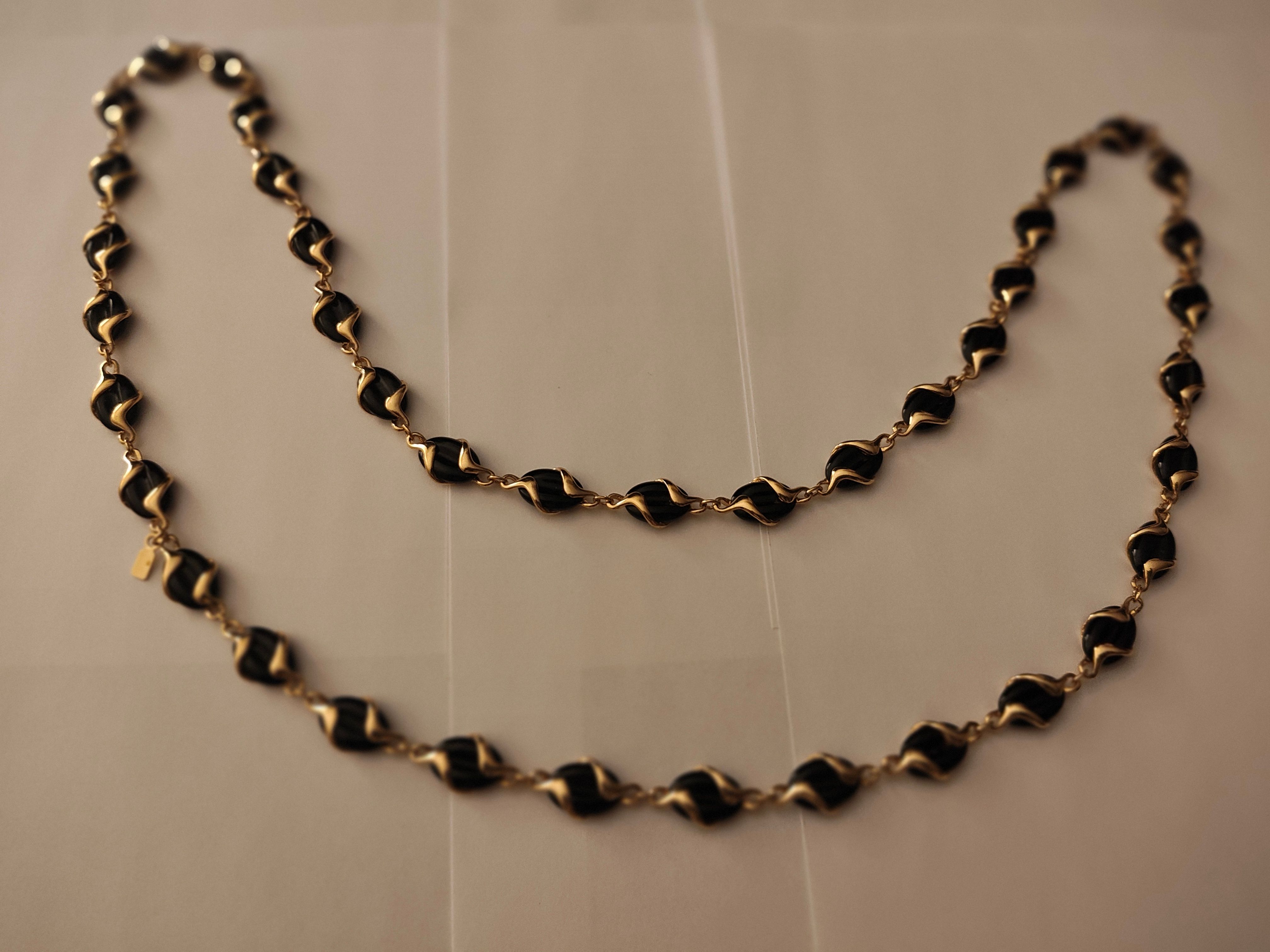Gold and Black Enamel Chain Necklace