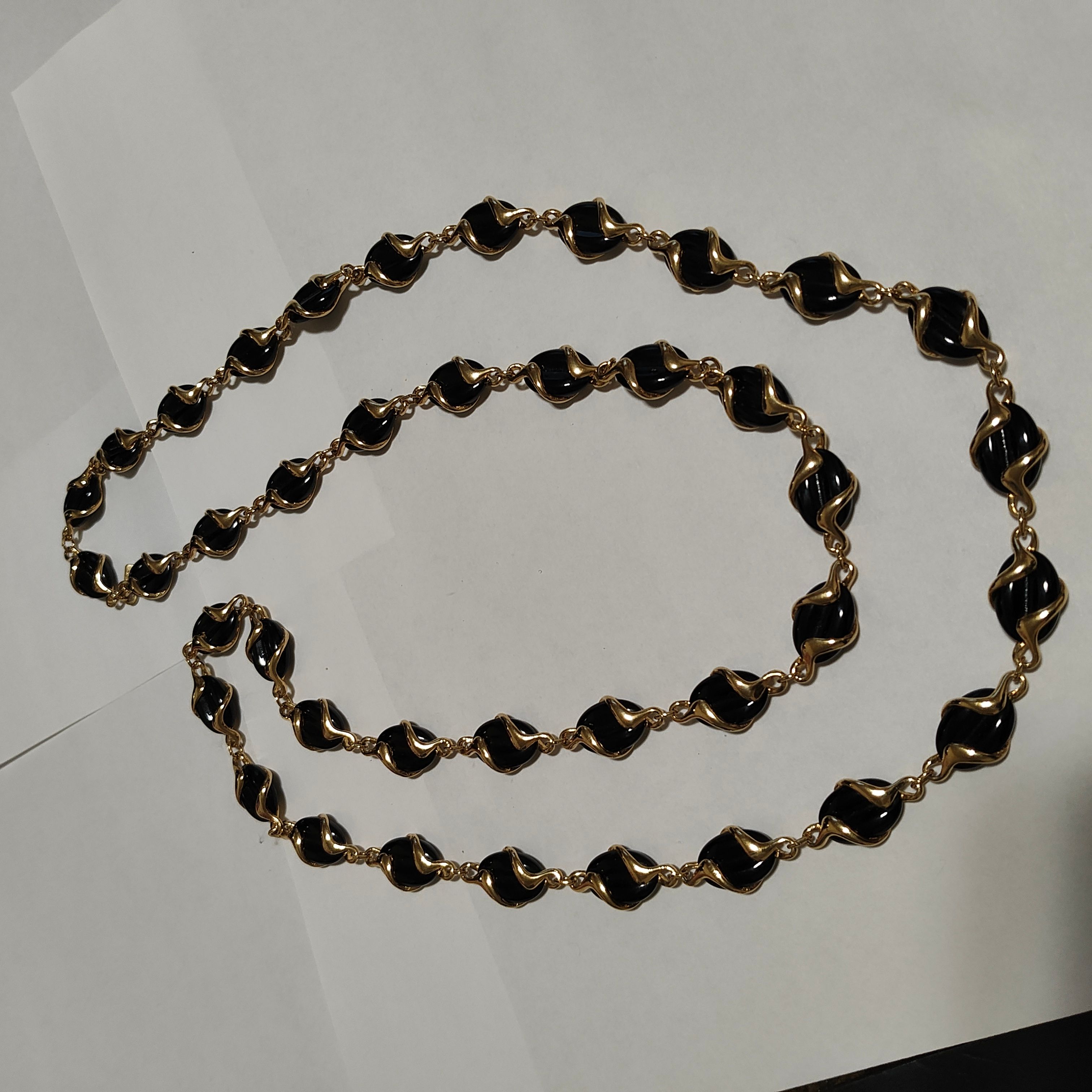 Gold and Black Enamel Chain Necklace