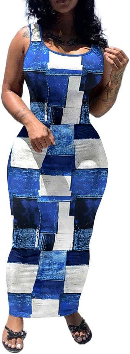 Blue Patchwork Maxi Dress
