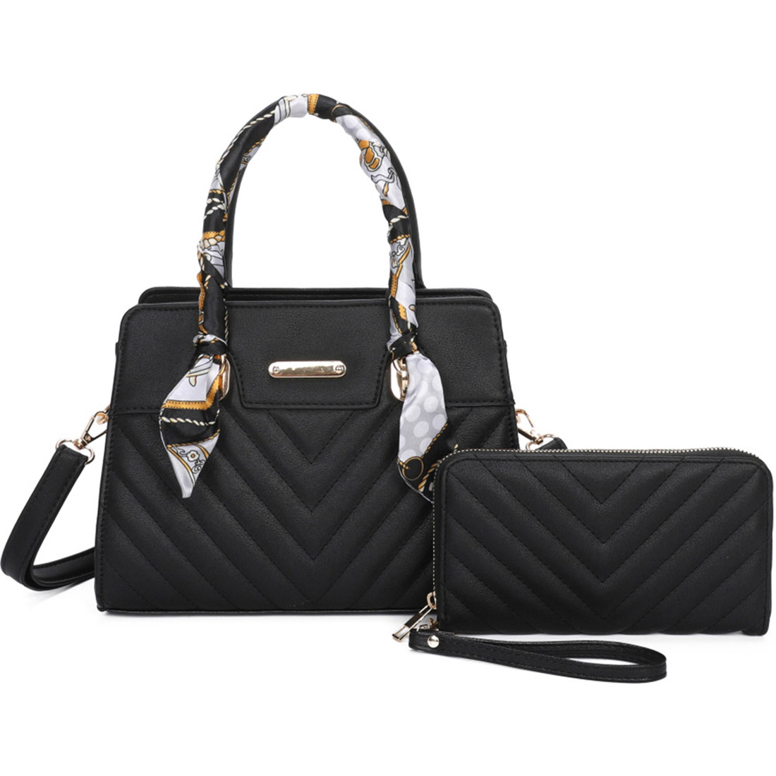 Elegant Black Handbag and Wallet Set