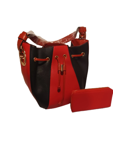 Red and Black Bucket Bag with Matching Wallet
