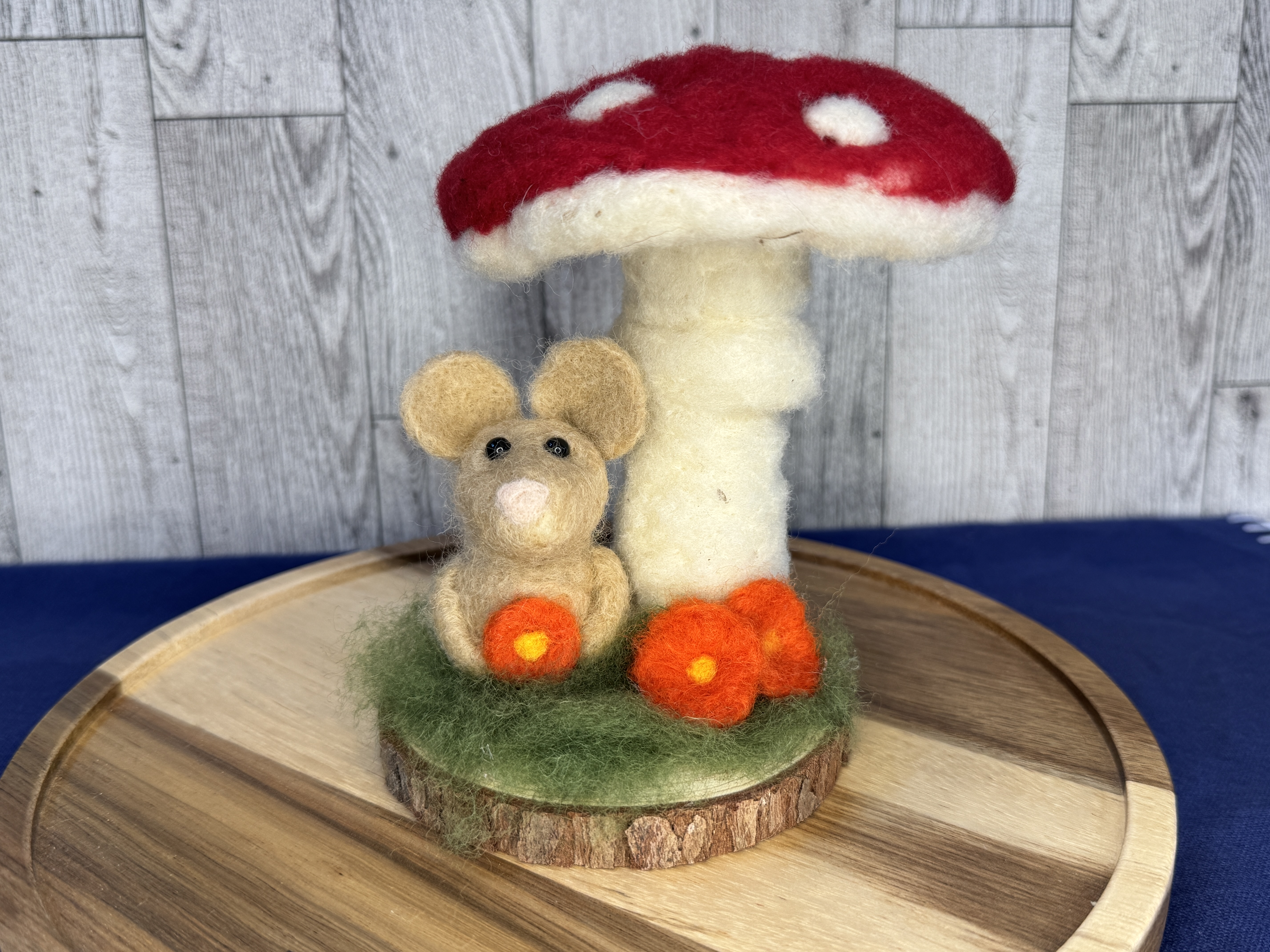 Handmade Felted Mouse and Mushroom Decoration