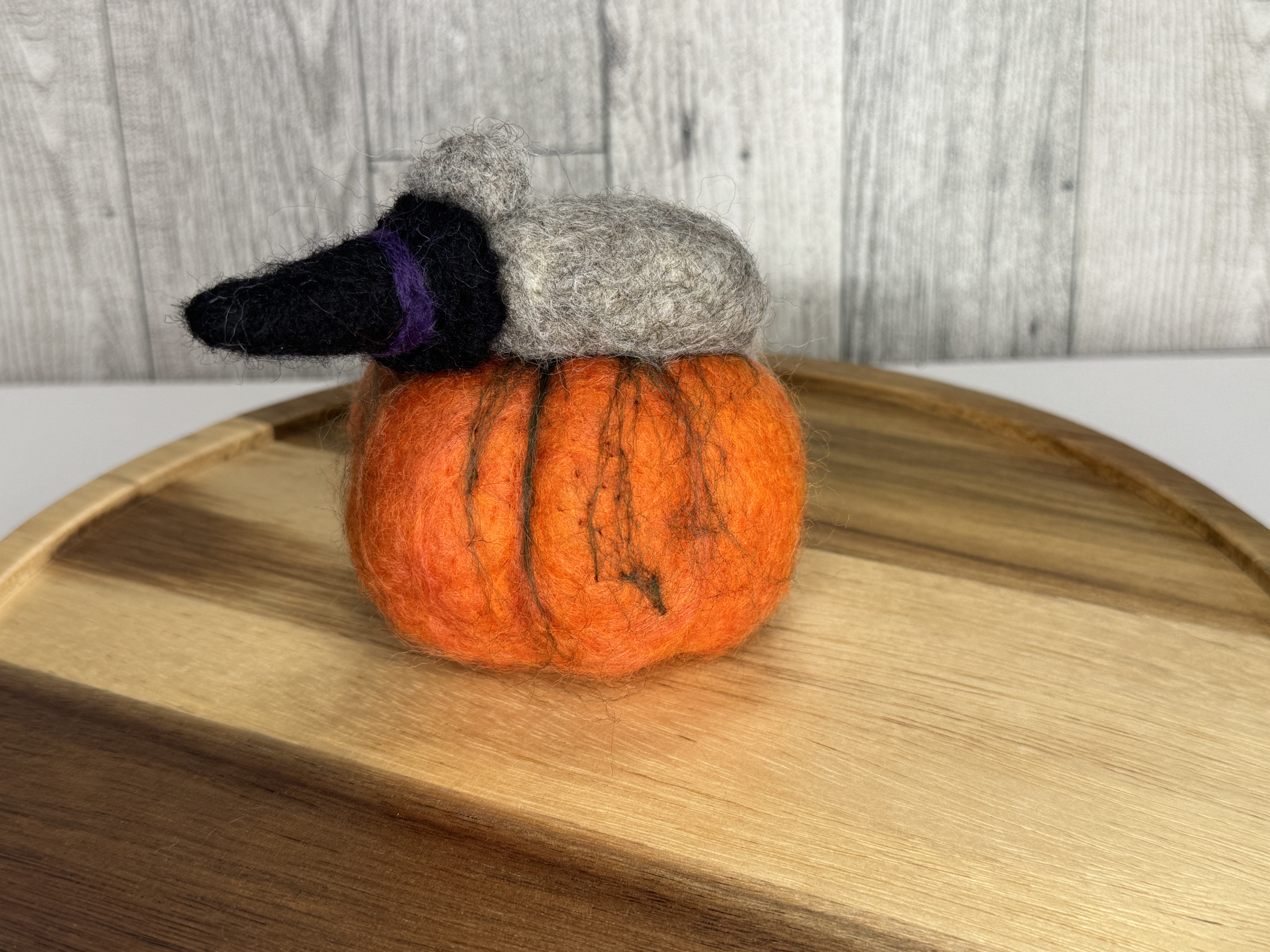 Needle Felted Mouse Witch on Pumpkin