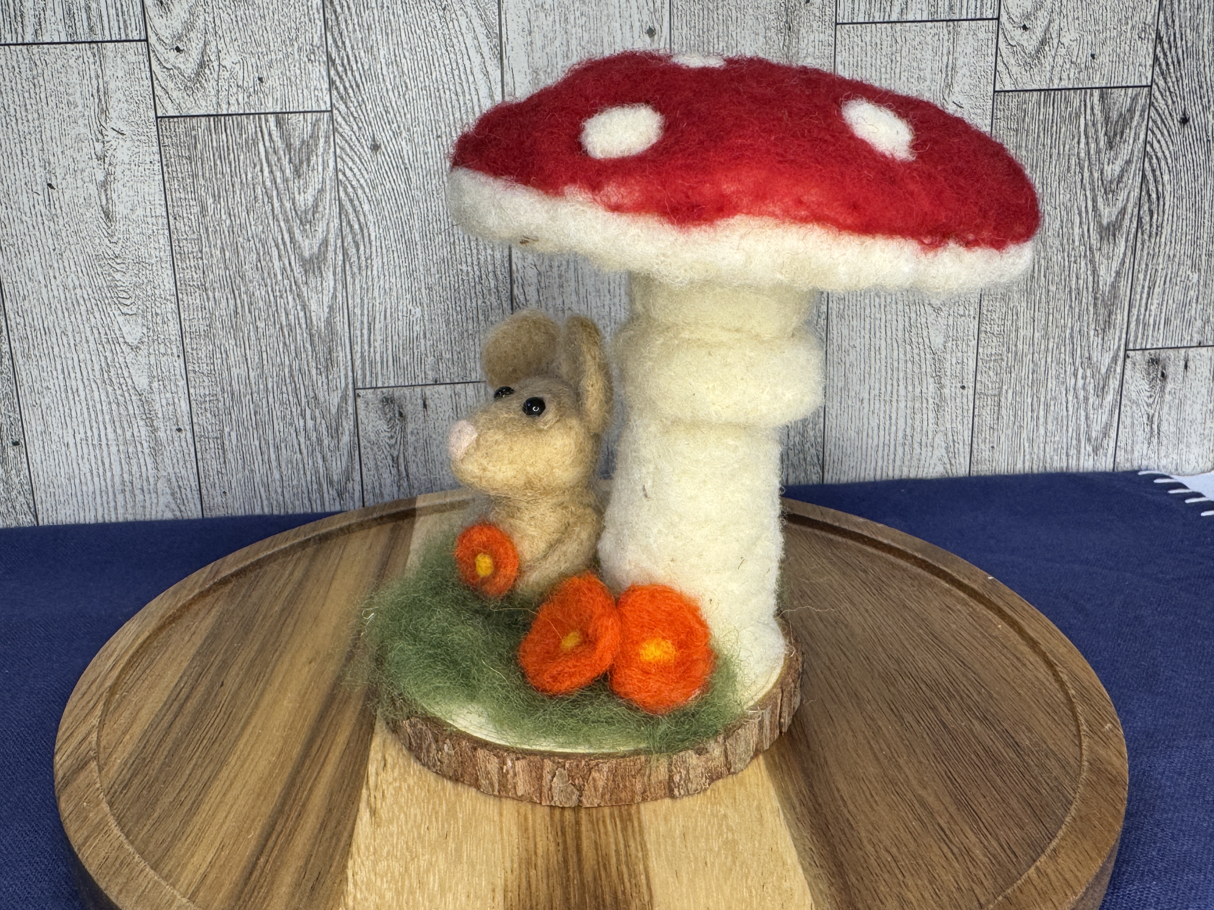 Handmade Felted Mouse and Mushroom Decoration