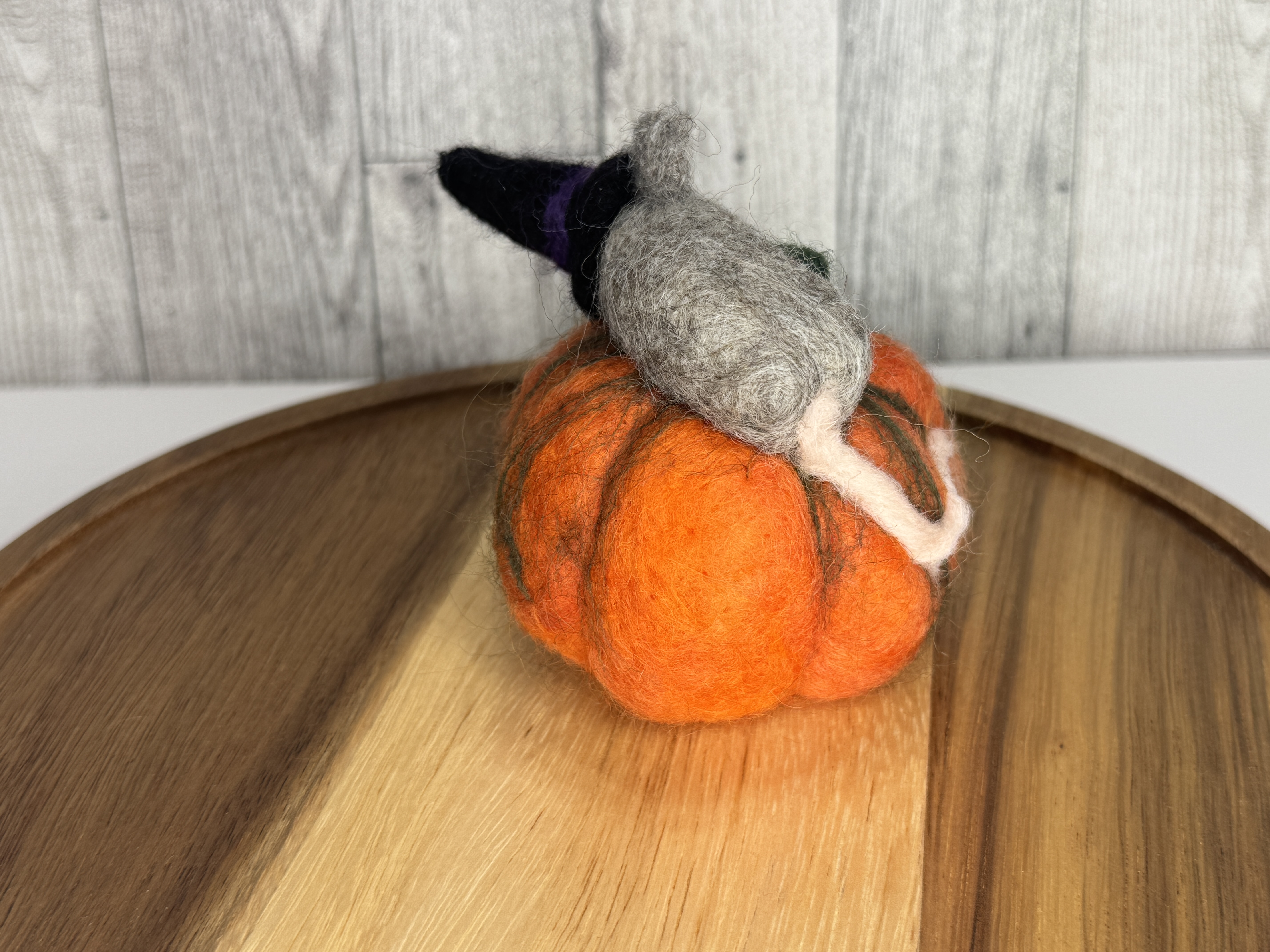 Needle Felted Mouse Witch on Pumpkin