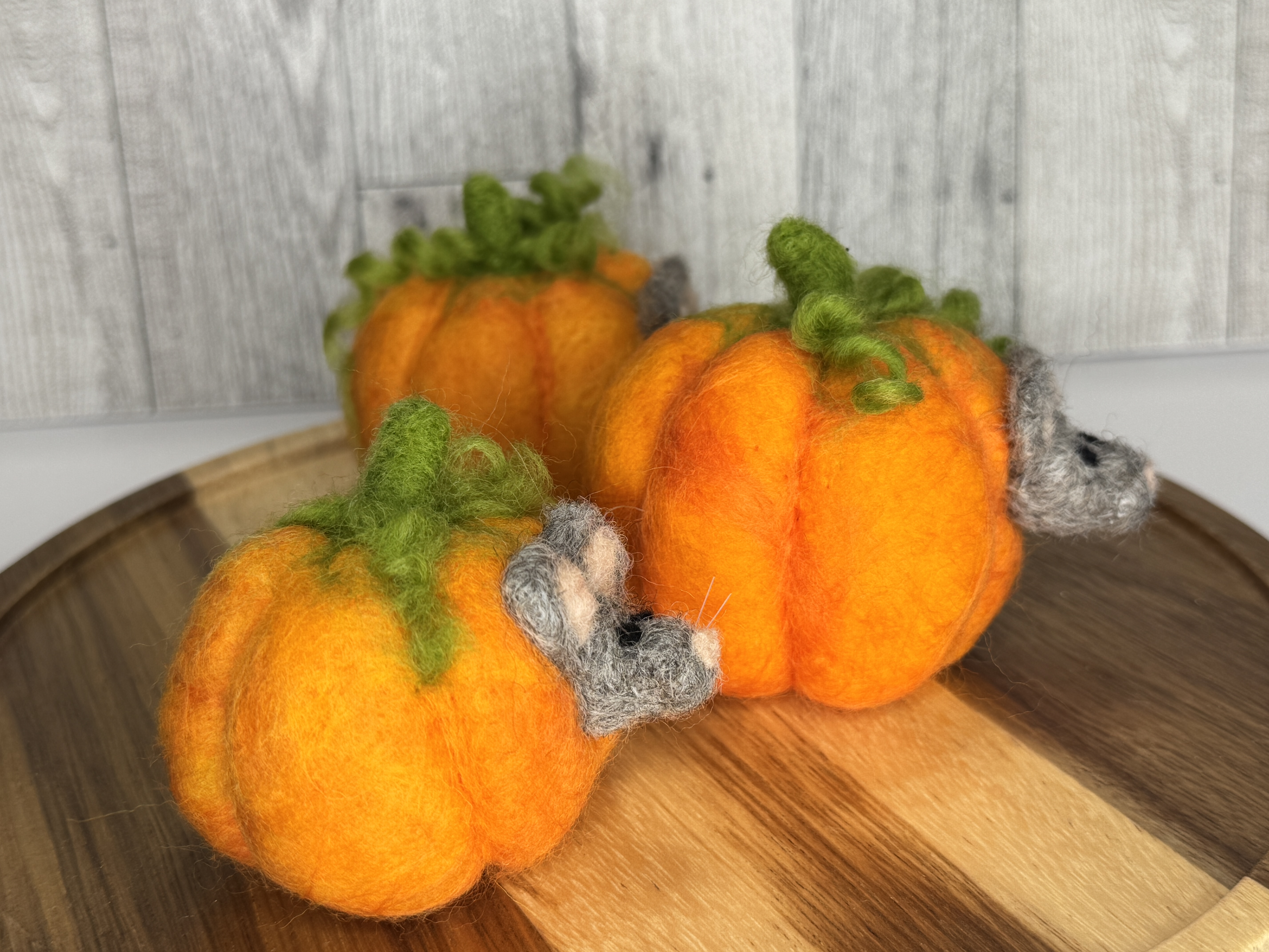 Needle Felted Pumpkin Mouse Decor