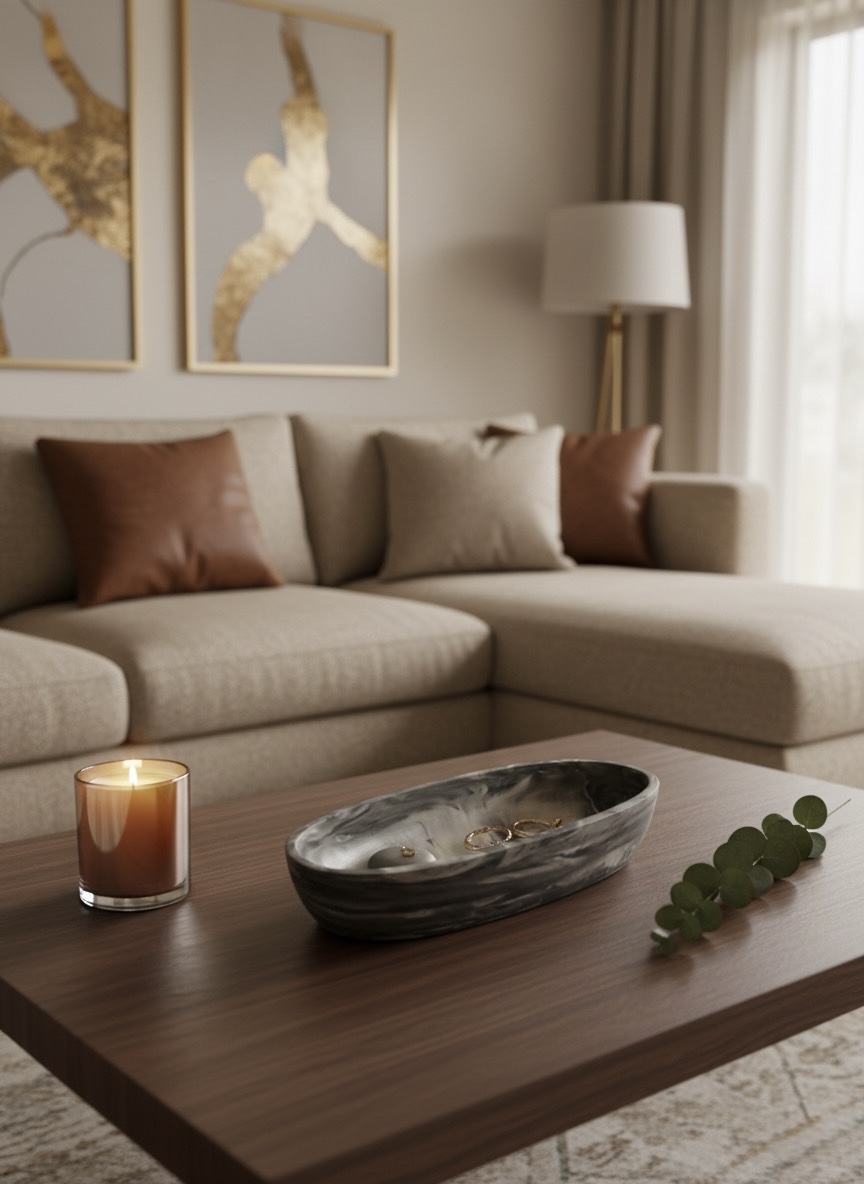 Marble-Effect Ship Tray – Luxury Multipurpose Décor & Candle Holder