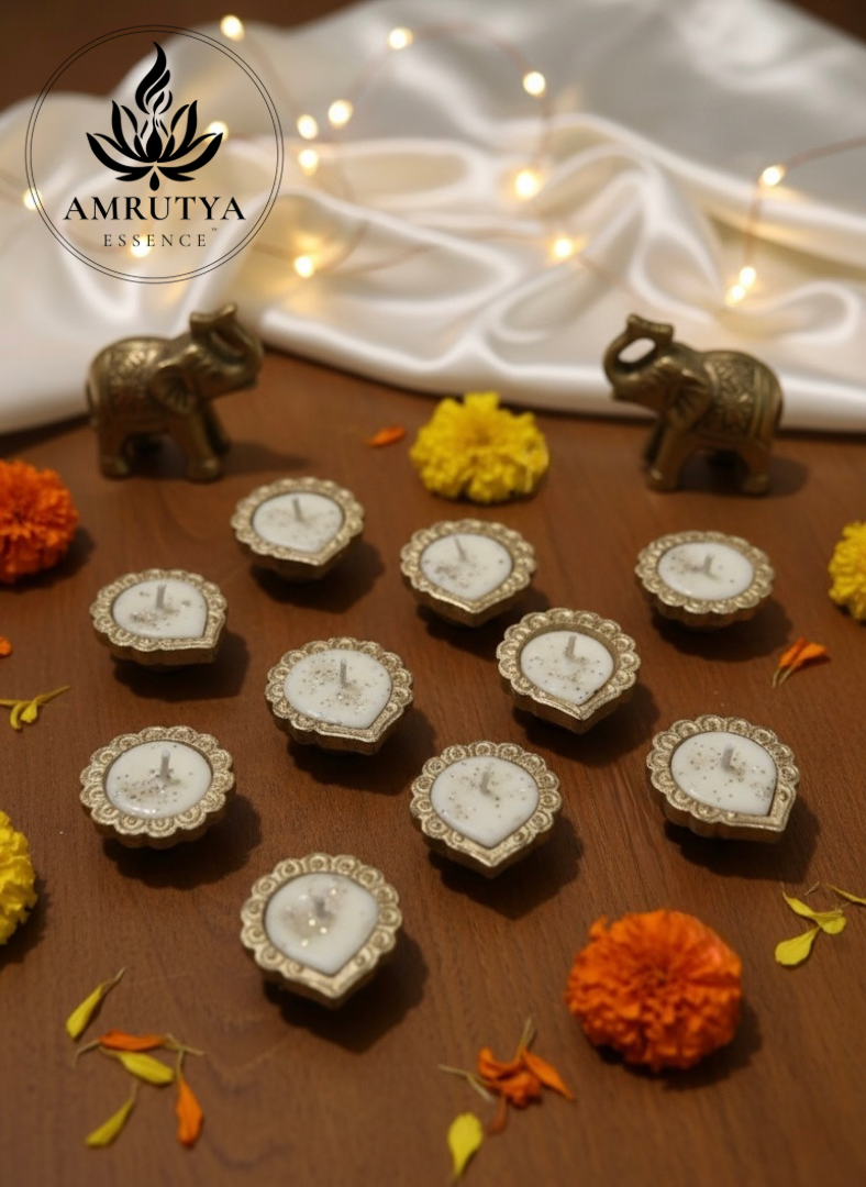 Golden Diya Candle Pack of 10 – Natural White | Red | Mix