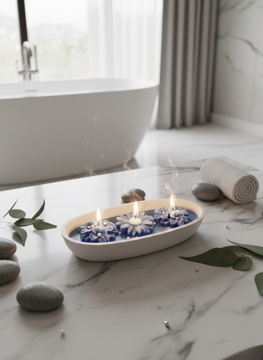 Ship Tray Flower Candle – Handcrafted Triple-Wick Soy Wax Artistry
