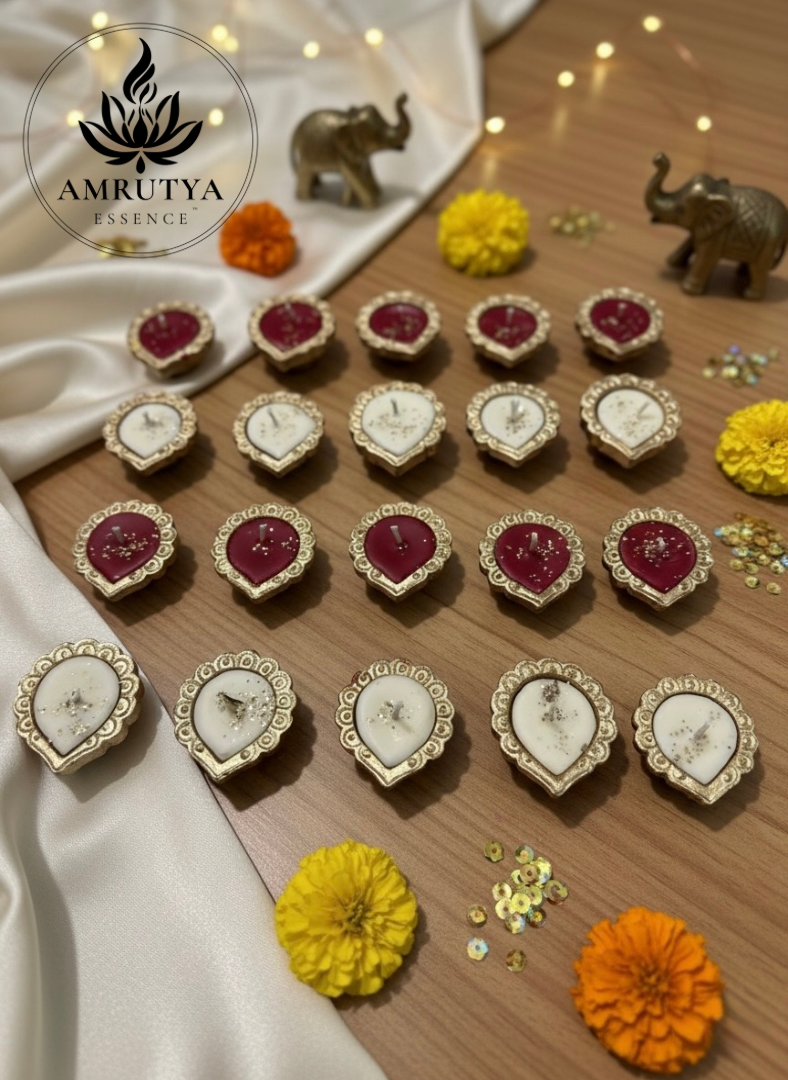 Golden Diya Candle Pack of 10 – Natural White | Red | Mix