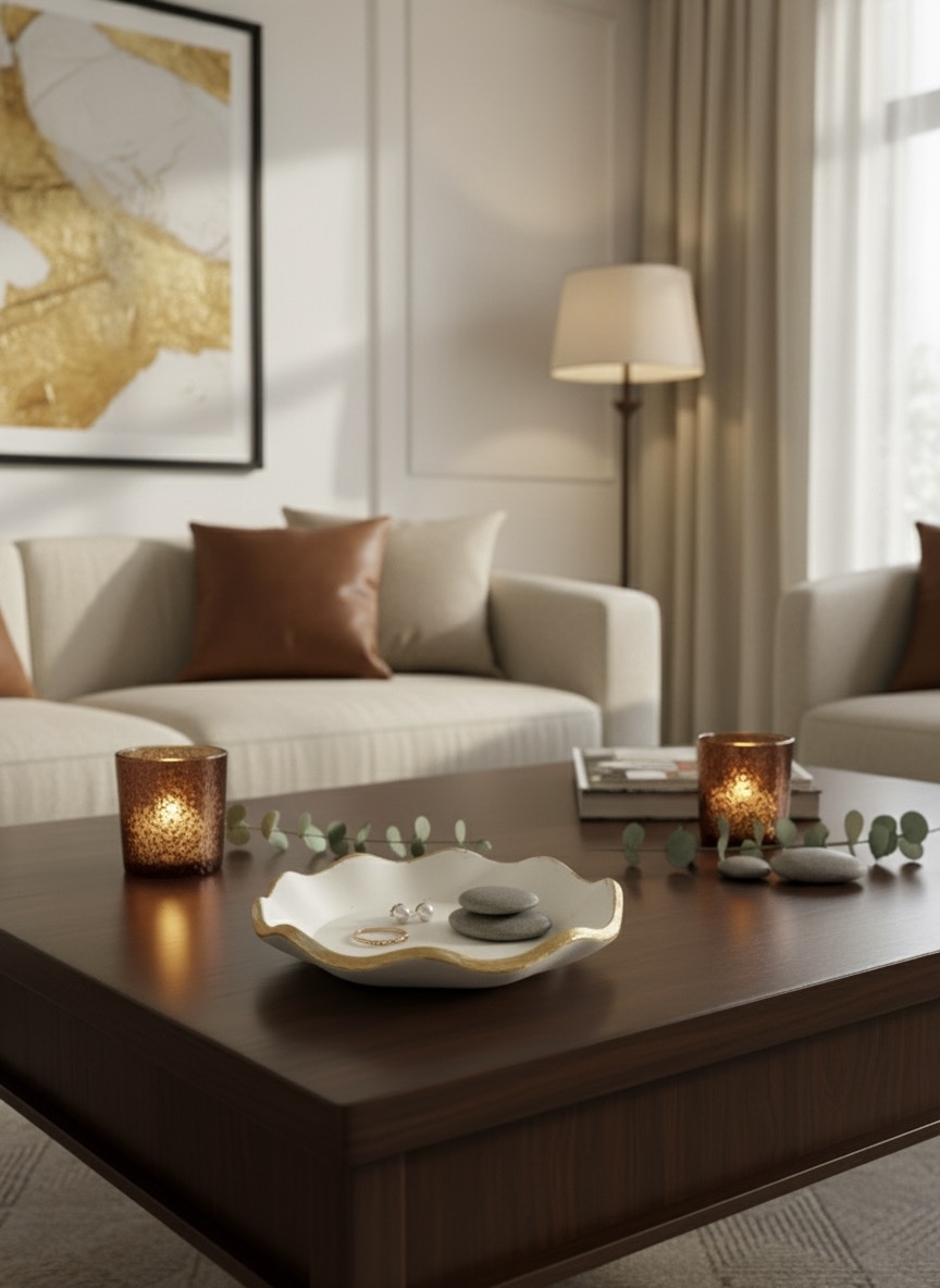 Scalloped Edge Ceramic Tray – Luxury Multipurpose Décor & Candle Holder