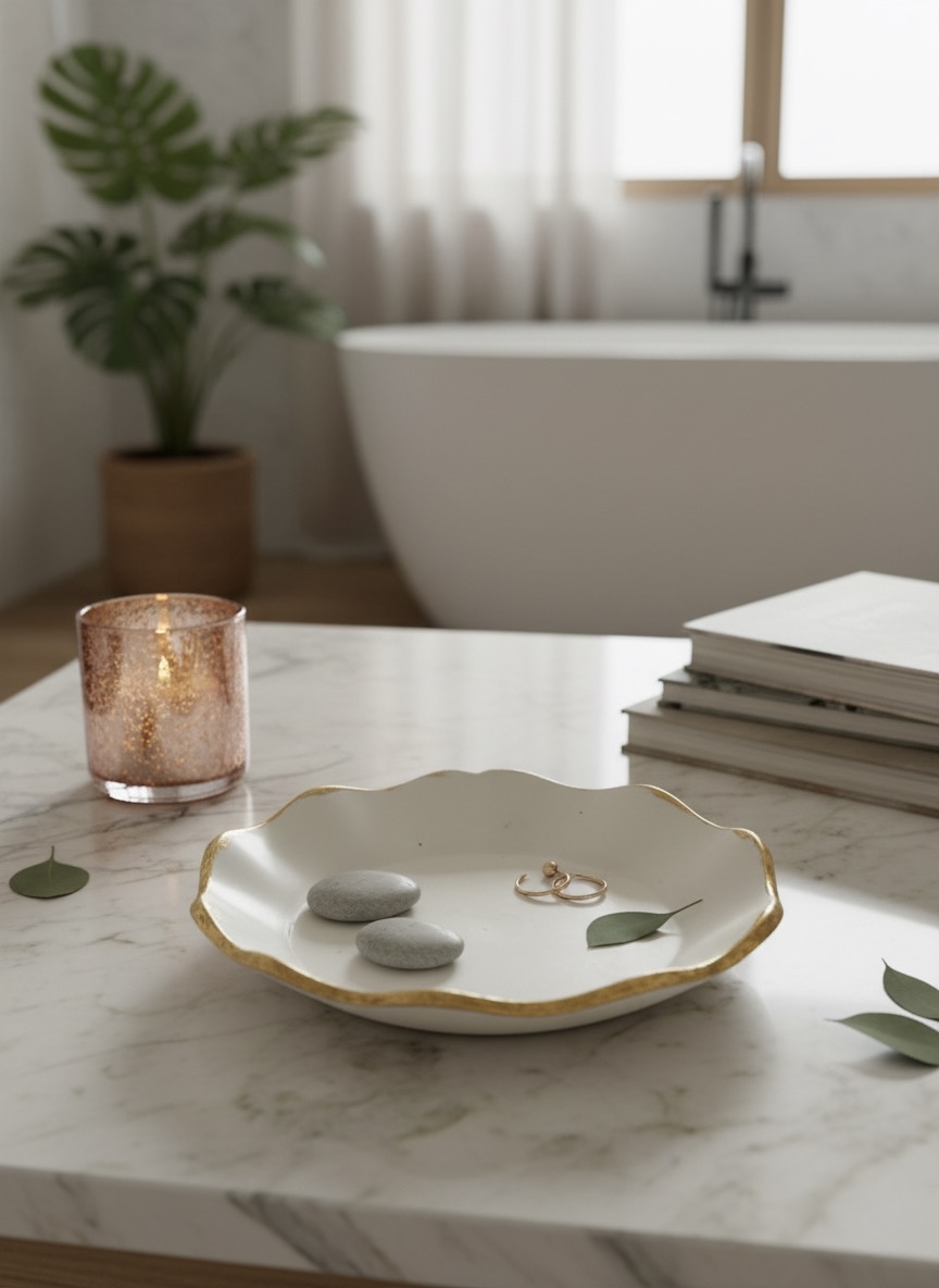 Scalloped Edge Ceramic Tray – Luxury Multipurpose Décor & Candle Holder