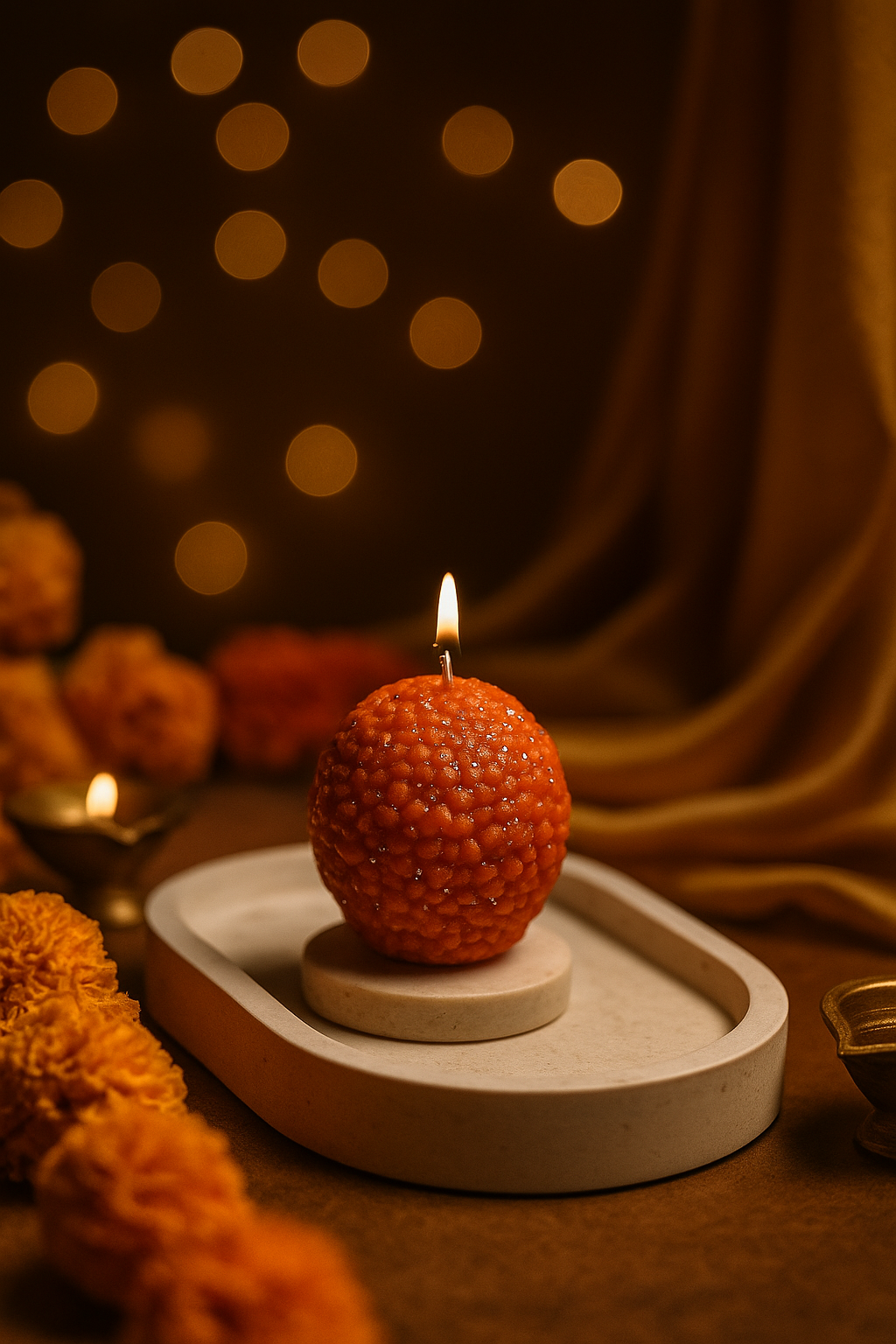 Motichur Laddu Candle – Pack of 5 | Coconut Vanilla Puja Fragrance | Festive Gift Set
