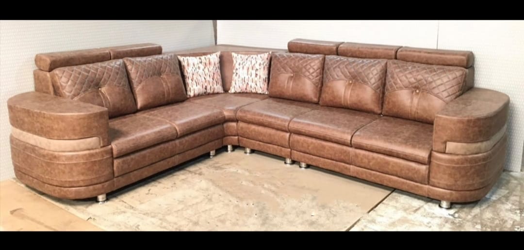 Modern L-Shaped Brown Leather Sofa