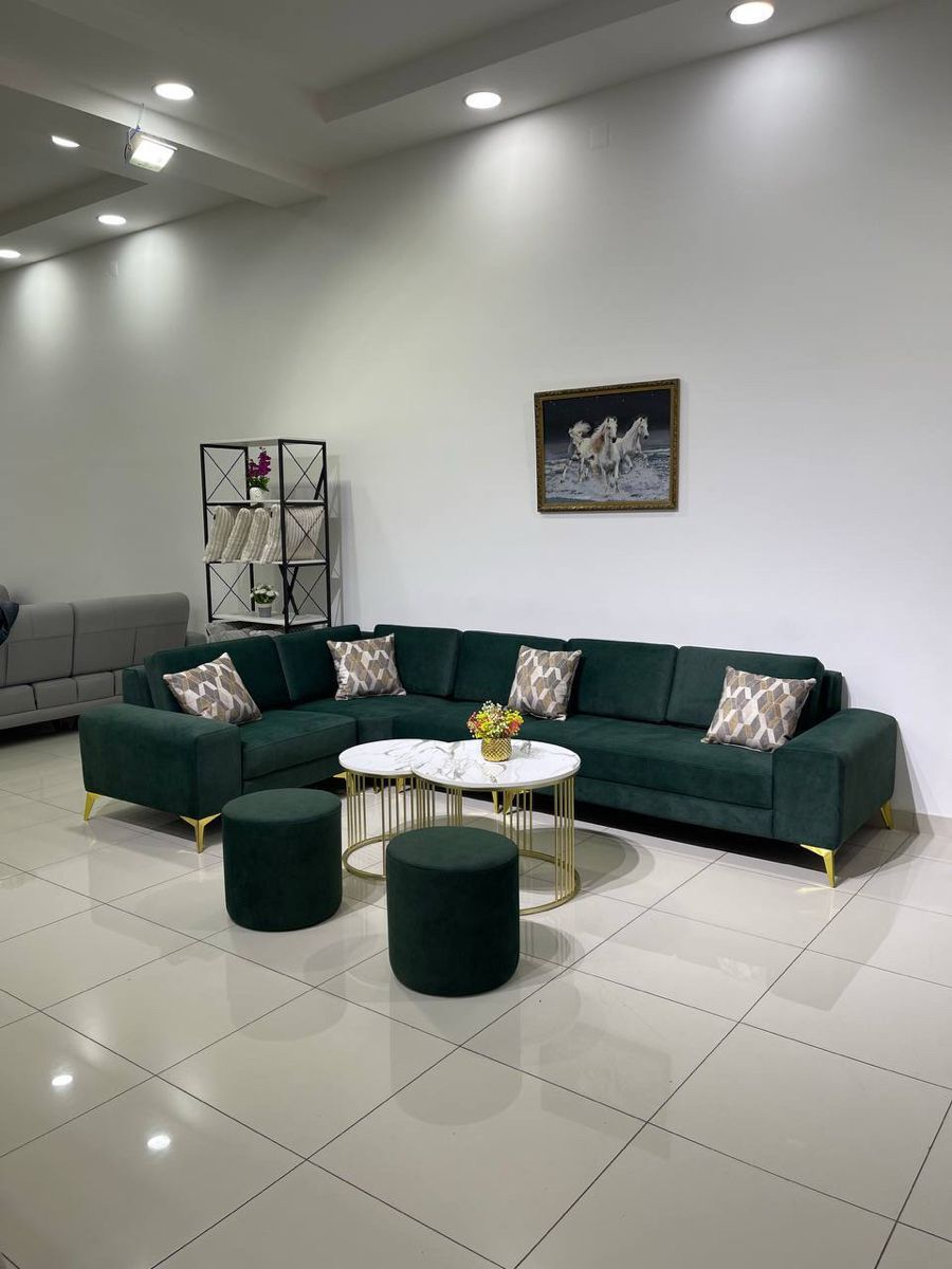 Modern Green Velvet Sectional Sofa