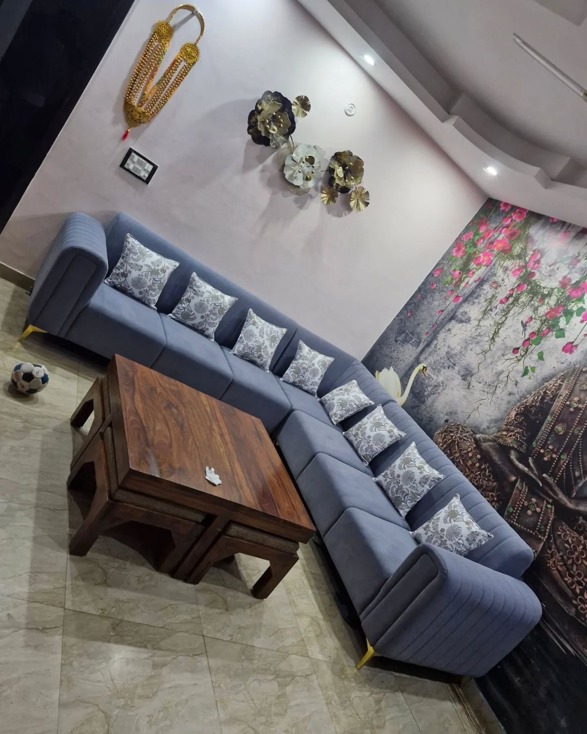 Modern L-Shaped Grey Sofa Set