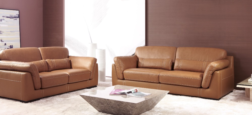 Modern Brown Leather Sofa Set