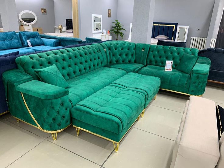 Luxurious Green Velvet Sectional Sofa