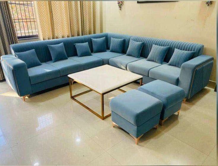 Modern Blue L-Shaped Sofa Set