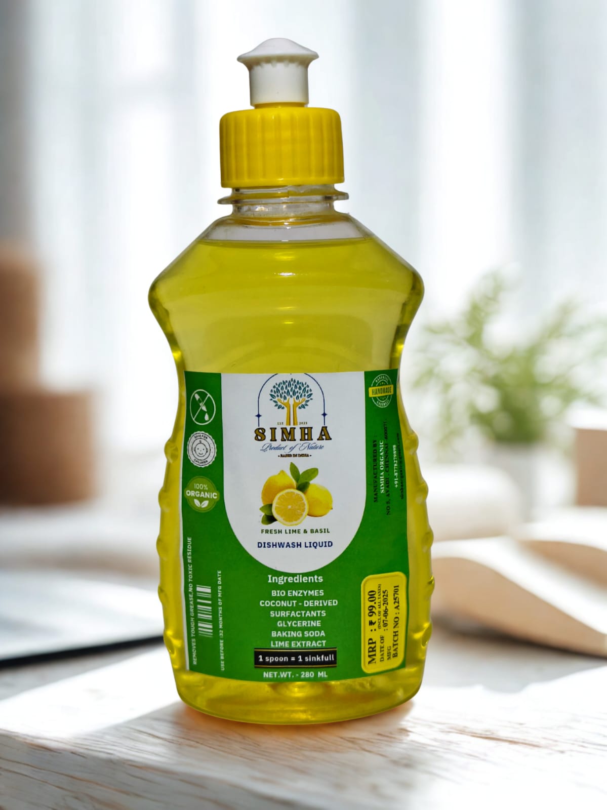 Simha Fresh Lime & Basil Dishwash Liquid