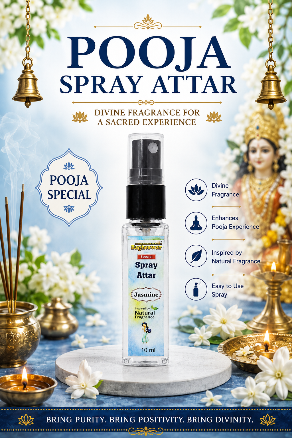 Bagheswar Jasmine Spray Attar 10ml (pack of 12 pieces)
