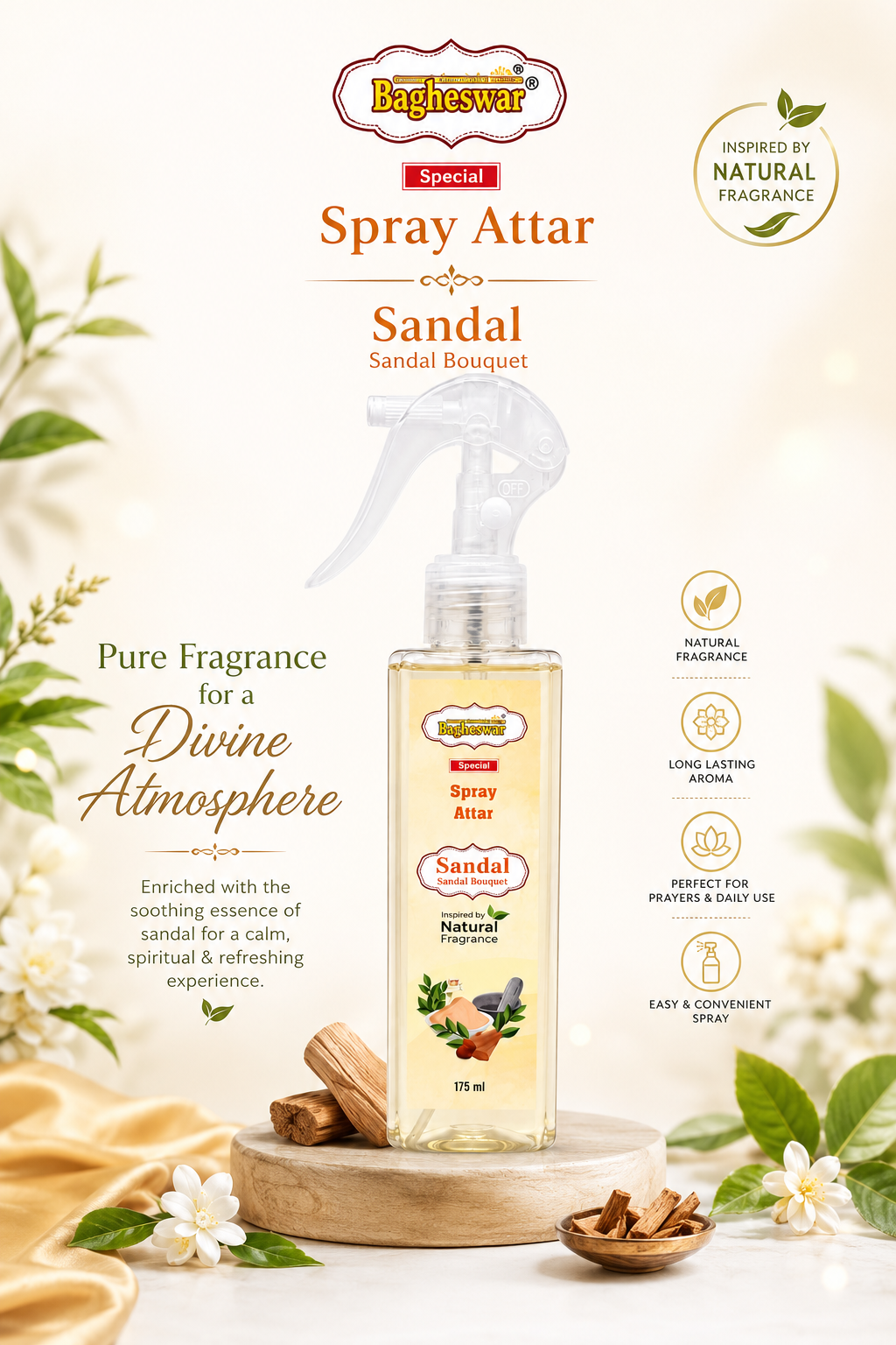 Bagheswar Sandal Premium Spray Attar 175ml