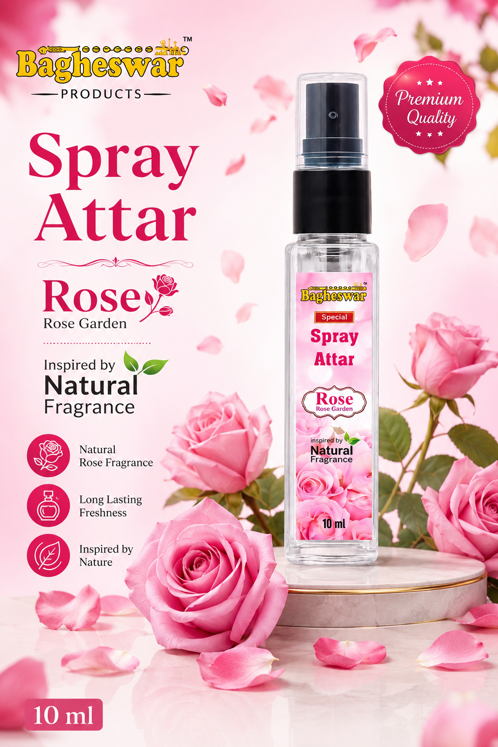 Bagheswar Rose Spray Attar 10ml (pack of 12 pieces)