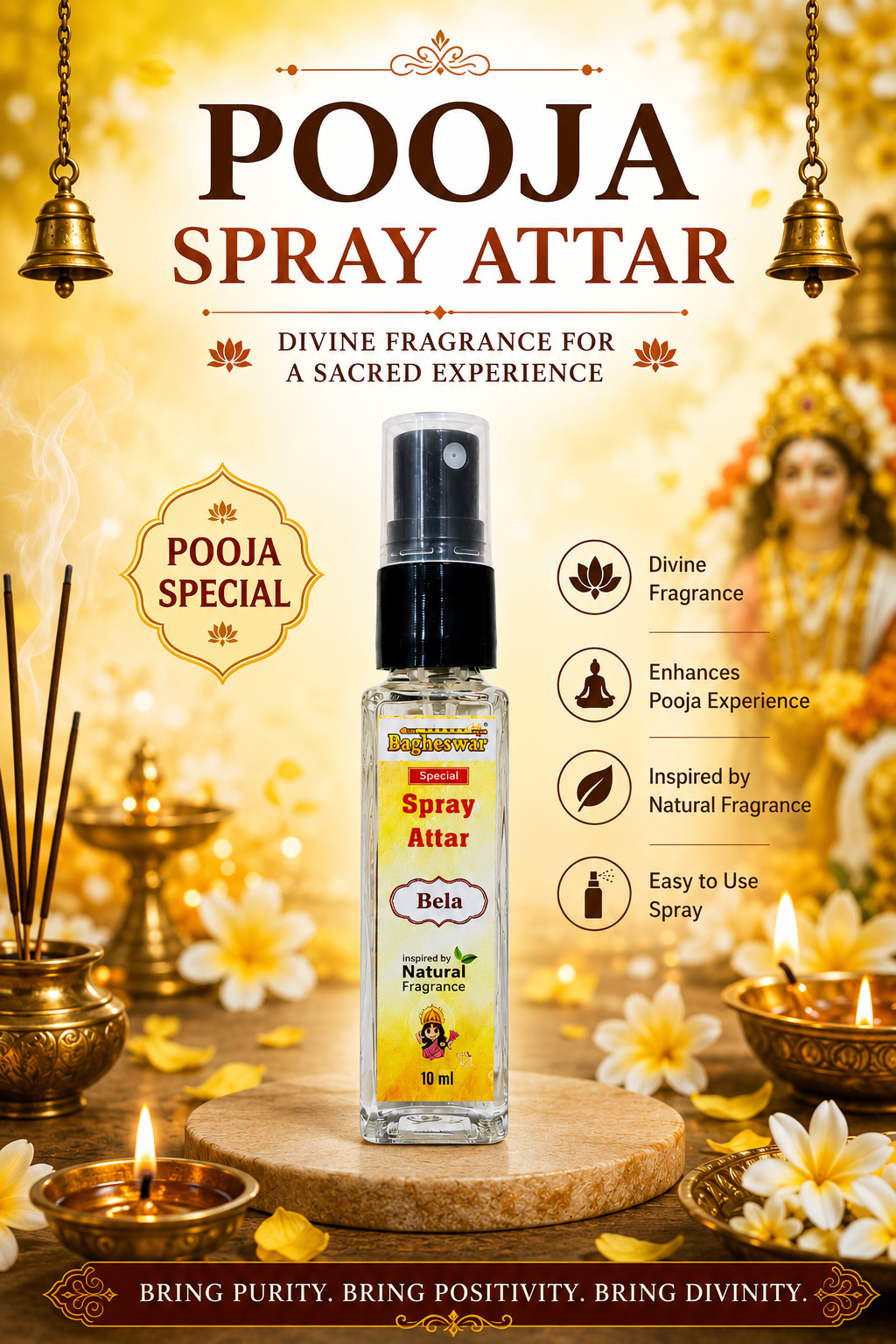 Bagheswar Bela Spray Attar 10ml (pack of 12 pieces)