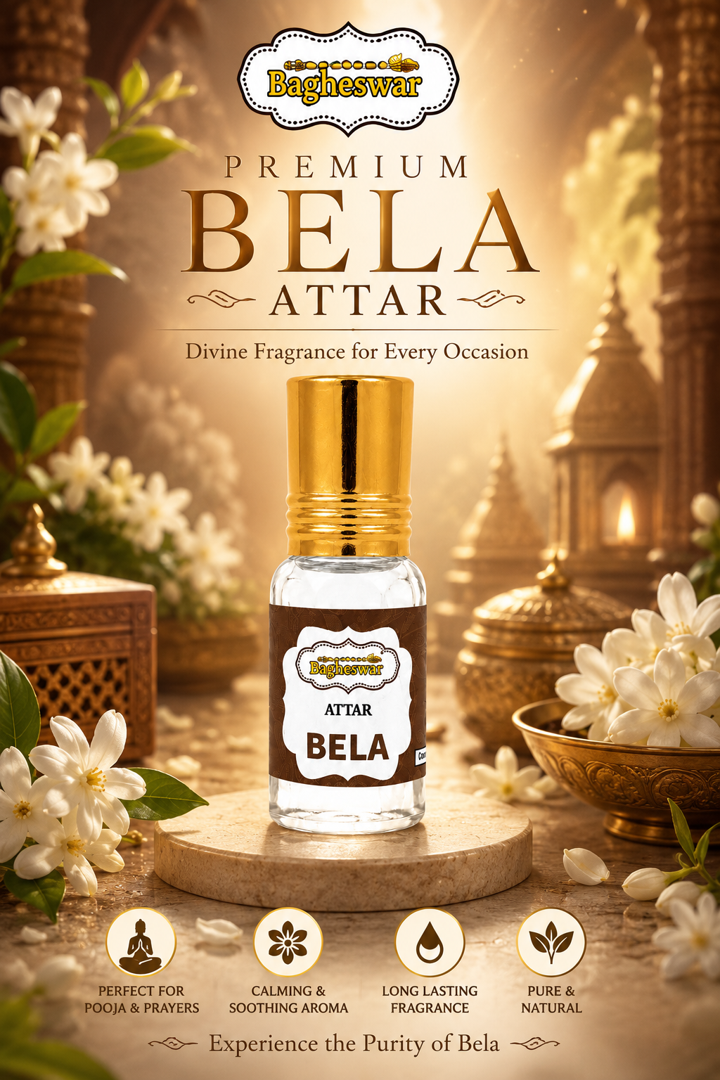 Bagheswar Roll on Bela Attar-5ml (pack of 12 pieces)