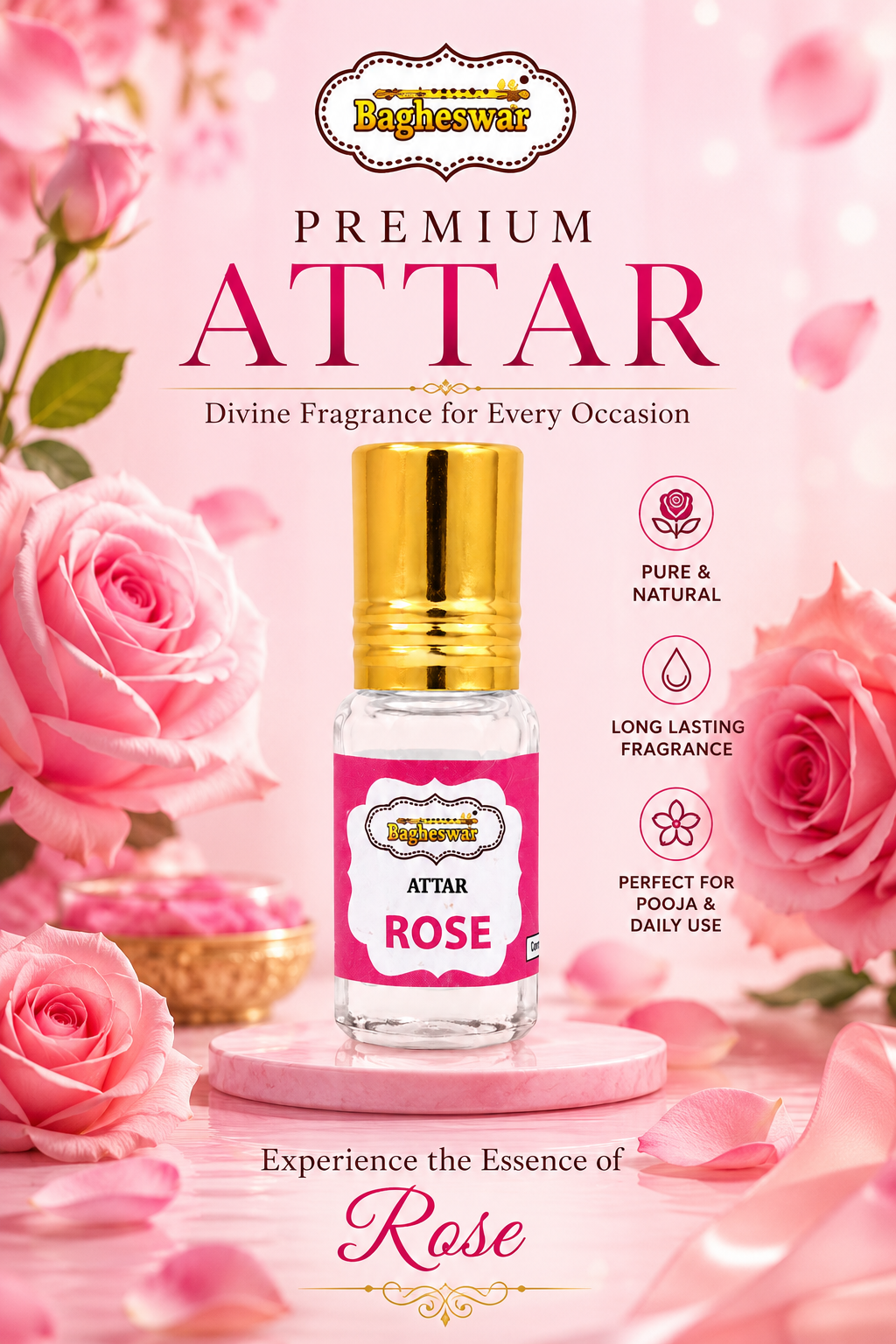 Bagheswar Rose Attar-5ml (pack of 12 pieces)