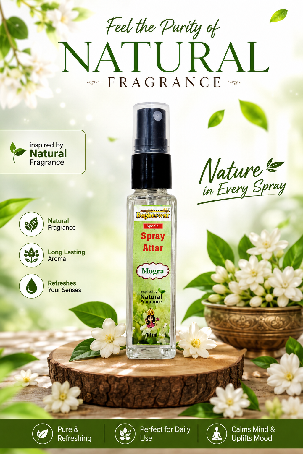 Bagheswar Mogra Spray Attar 10ml(pack of 12 pieces)