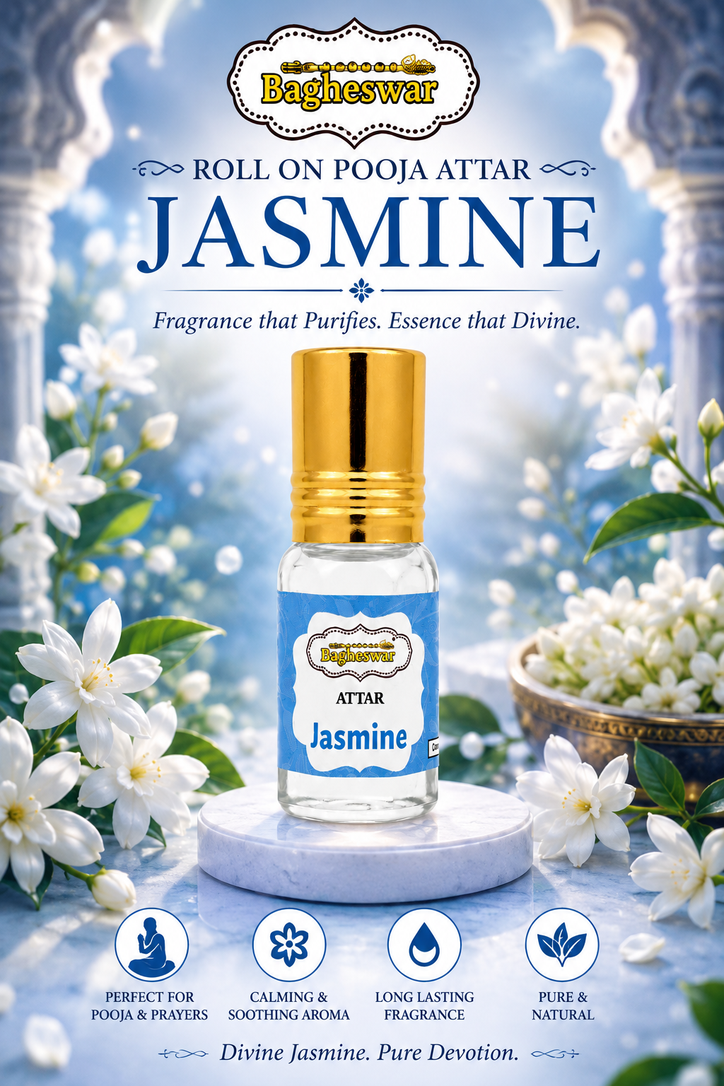 Bagheswar Roll on Jasmine Attar 5ml (pack of 12 pieces) 