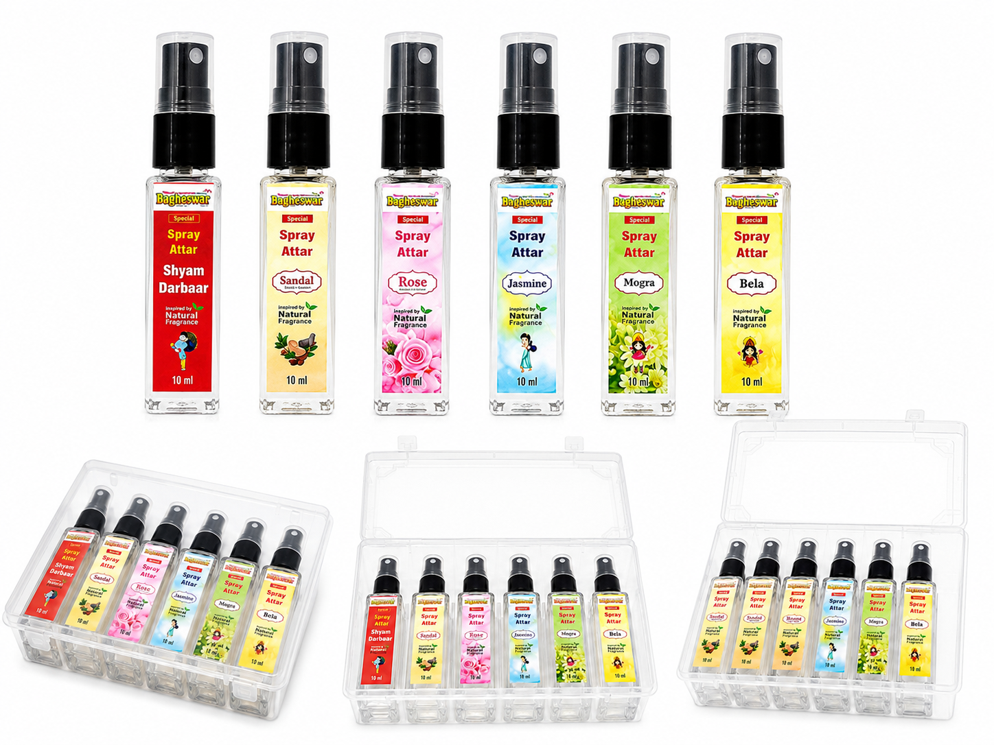 Bagheswar Pooja Spray Attar Set of 6 flavours (pack of 12 Pieces)