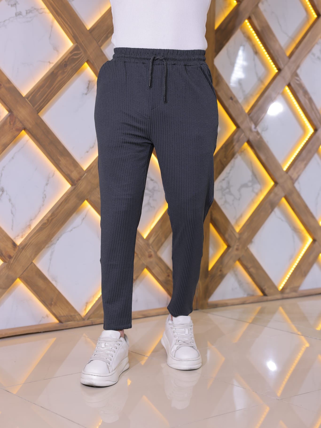 Beige Pinstripe Jogger Pants