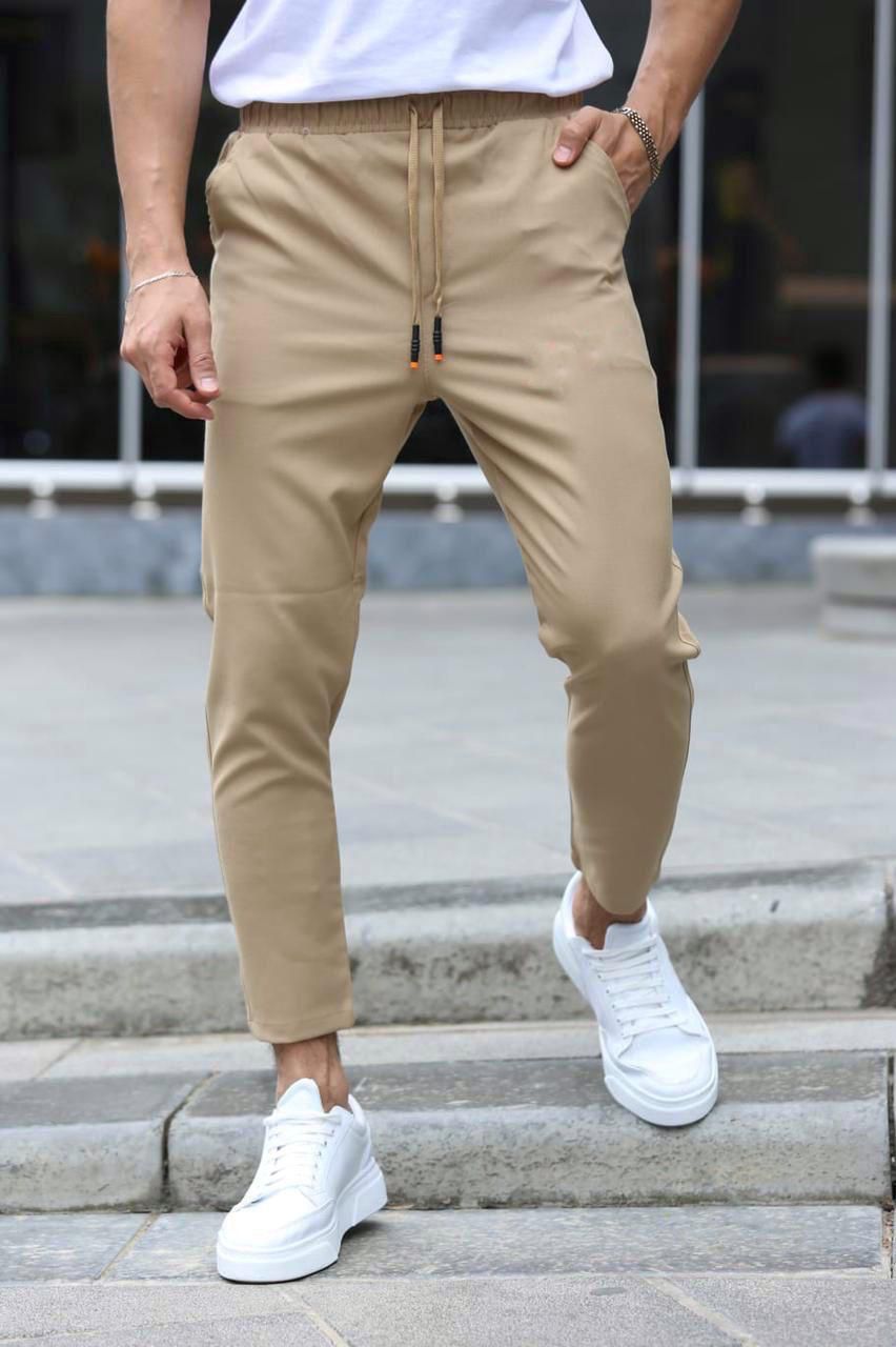 Beige Pinstripe Jogger Pants