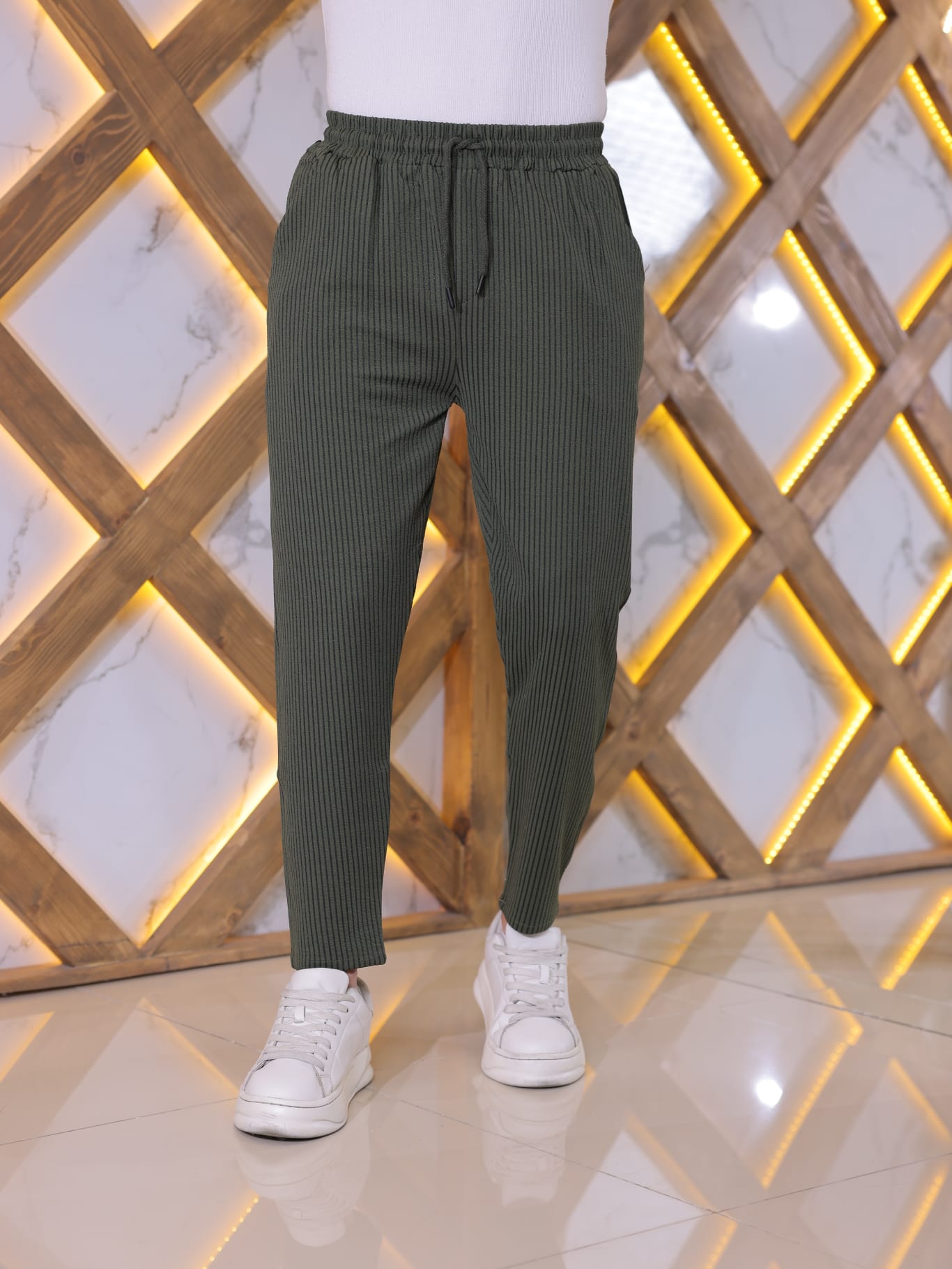 Beige Pinstripe Jogger Pants