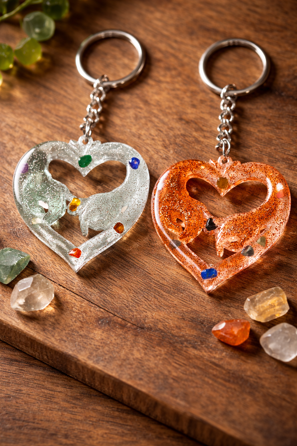 Porte-clés cœur mains s’unissent 7 Chakras