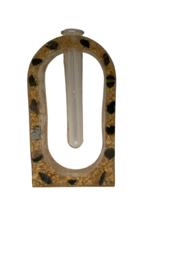 Soliflore en résine époxy et pierre naturelle Obsidienne noire