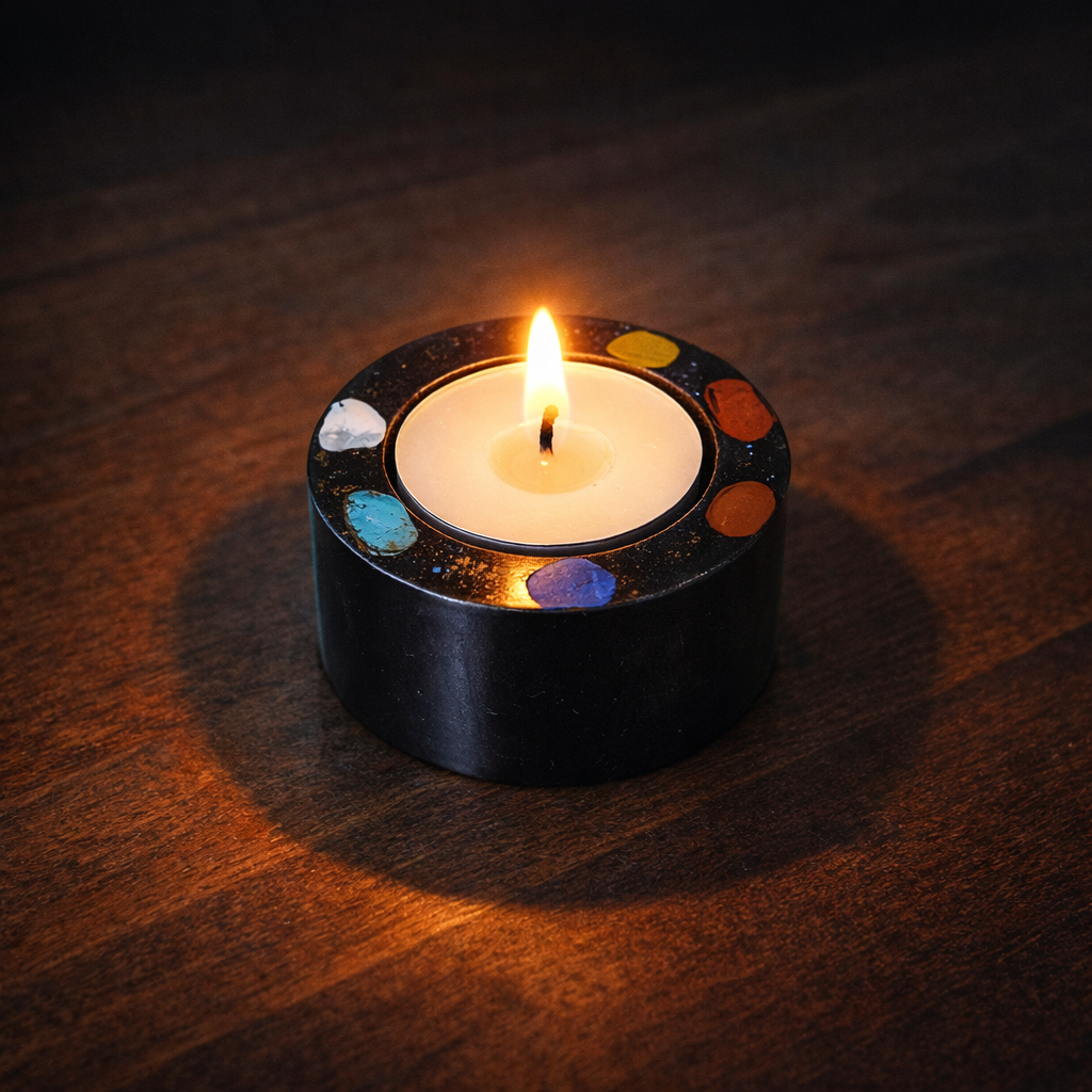 Support bougie chauffe plat 7 Chakras ou orné de 5 même pierre