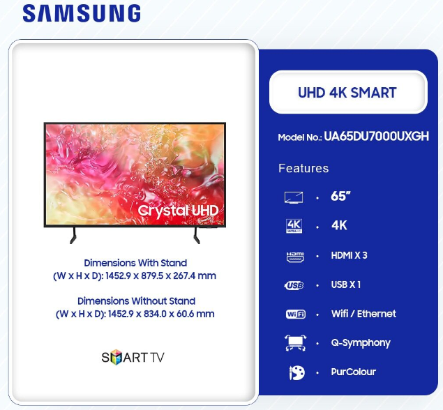 SAMSUNG 65" SMART 4K AU8000