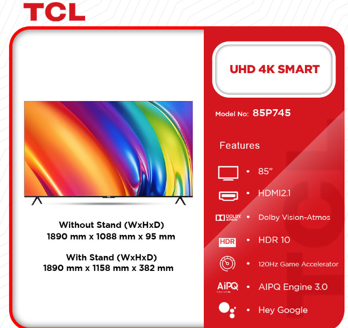 TCL 85" 4K UHD Smart TV