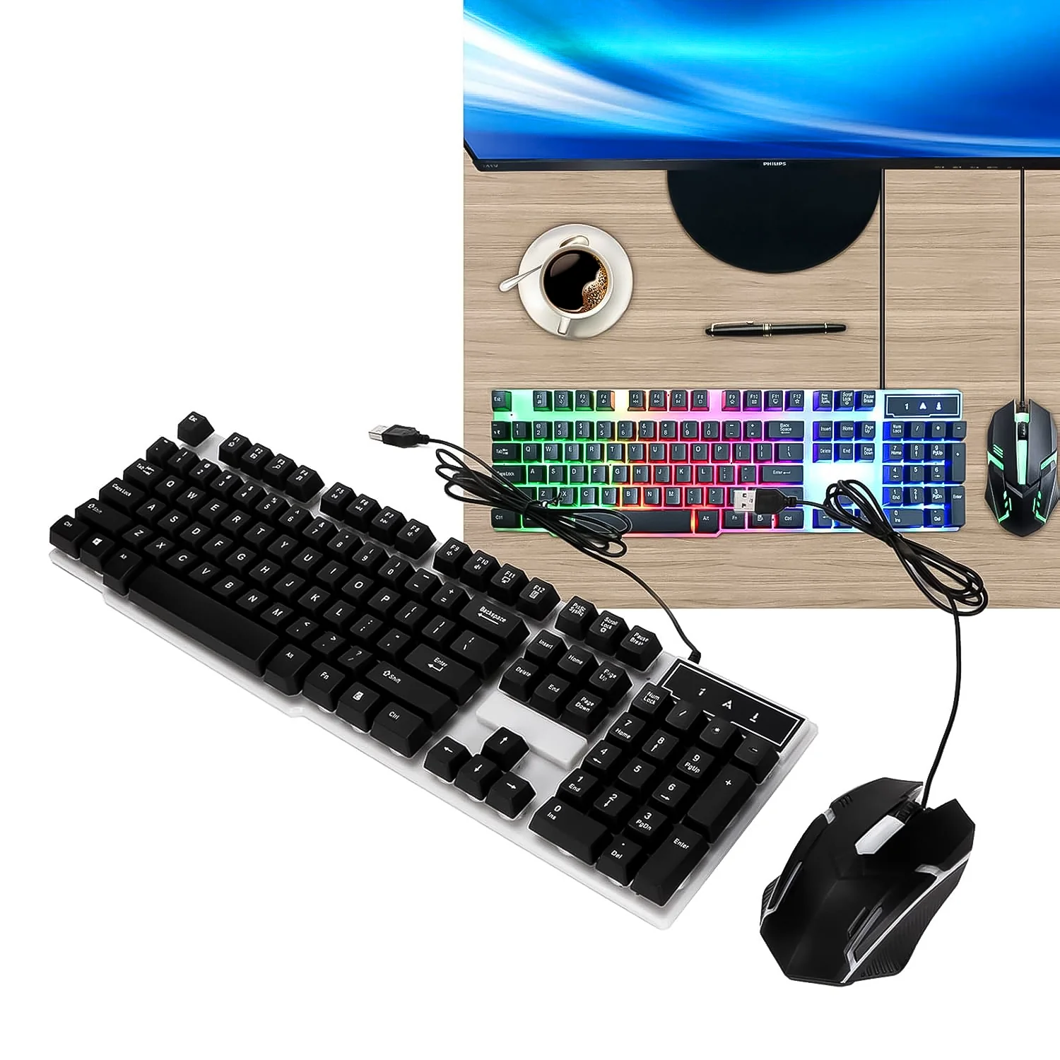 (Set of 2) Gaming Computer Keyboard and mouse set.