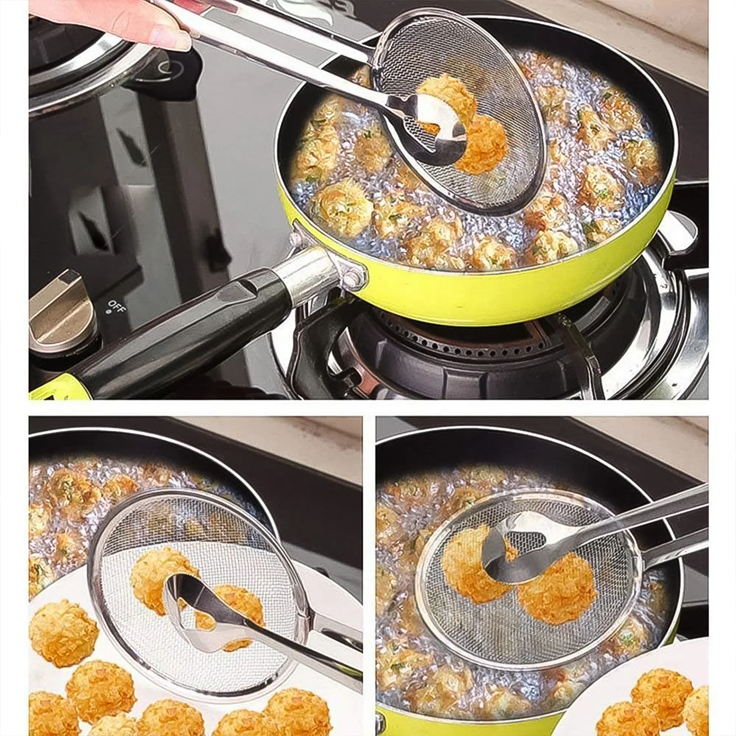 Stainless Steel Frying Tongs with Strainer