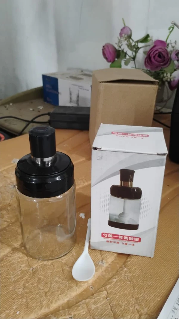 Glass Storage Jar with Built-in Spoon