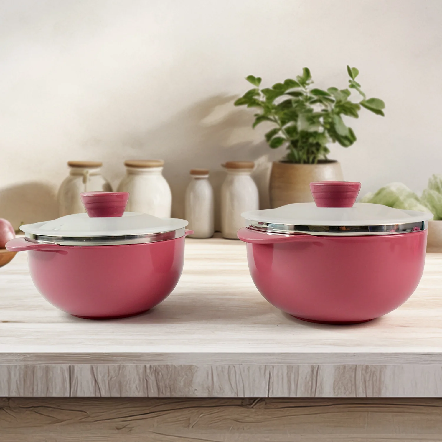 Premium Plastic Serving Bowl Set with Lids (2 Pc)