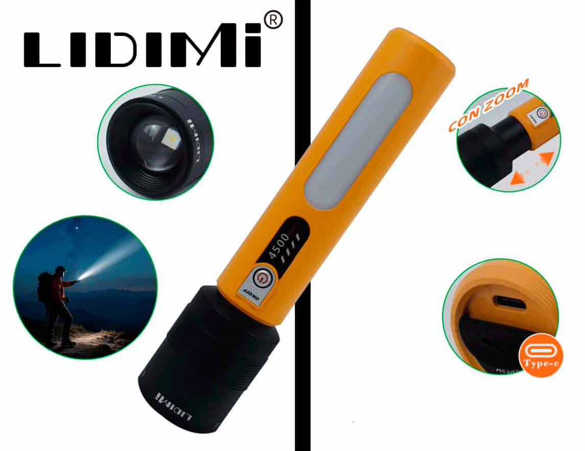 Linterna Lidimi LD-L1629A (Láser Blanco + COB Lateral)