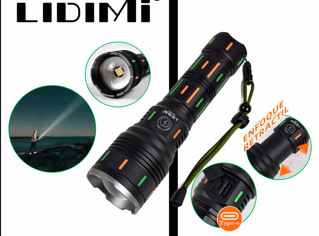 Linterna Táctica Lidimi LD-L453A 50W - Función Power Bank y Zoom