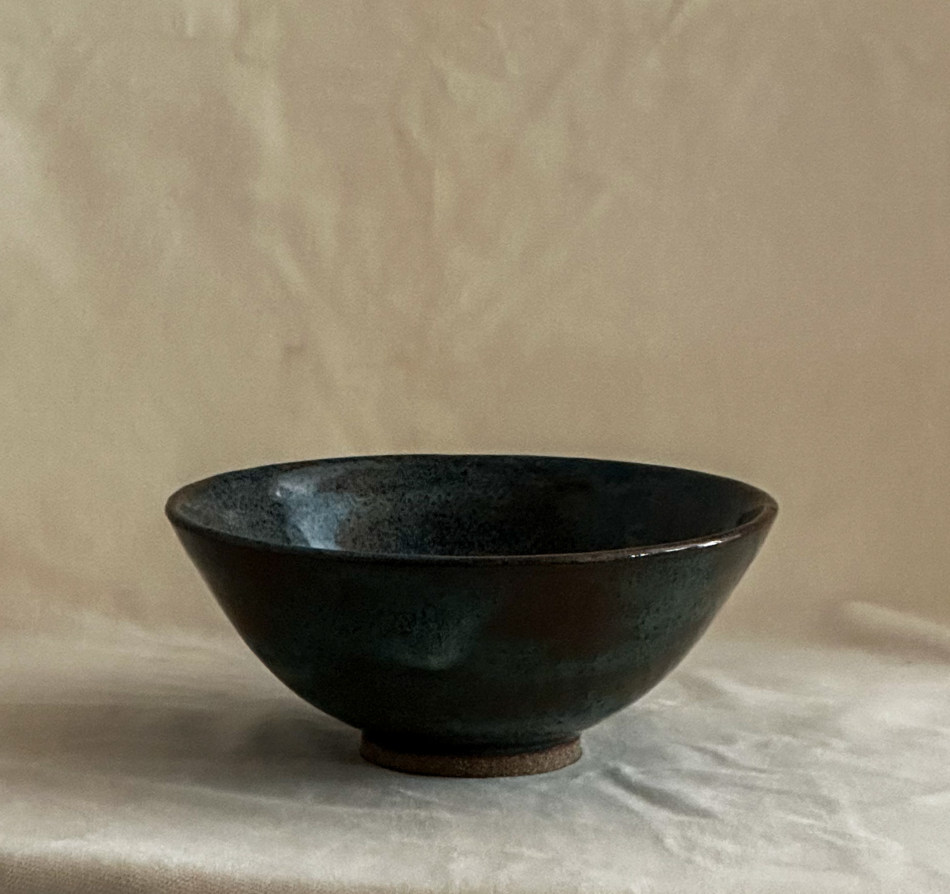 Ramen bowl in blue and brown