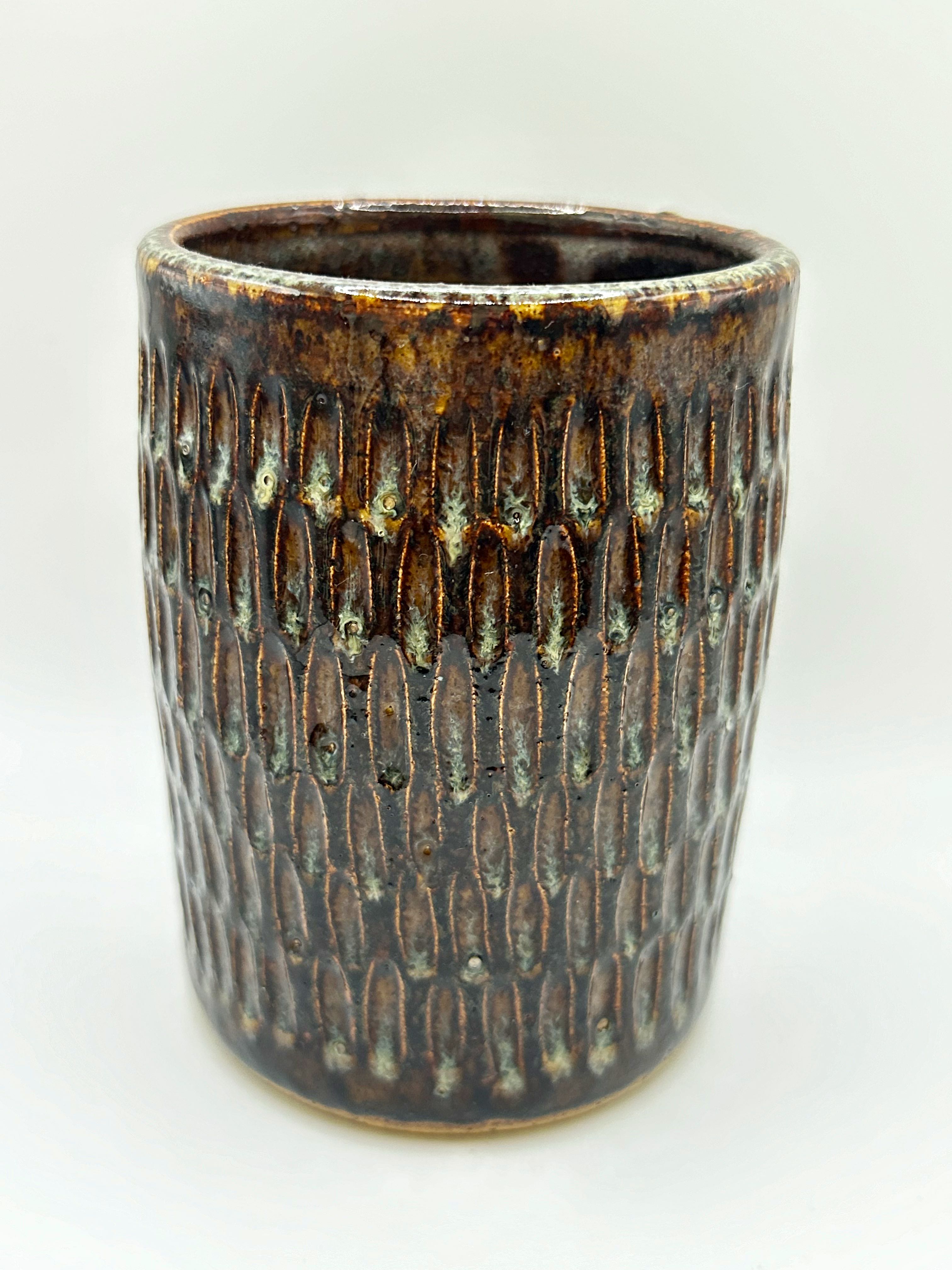 Stoneware Carved Vase in Brown